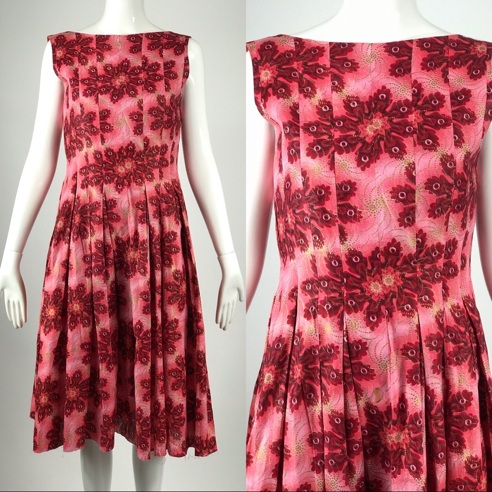 Vtg 50s rockabilly Hawaiian floral print dress 🌺